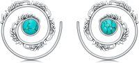 wholesale 925 Sterling Silver Genuine Turquoise Round Leaf Design Vintage Native American Hoop Earrings-Style 3