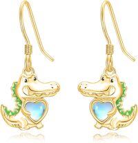 wholesale Gold 925 Sterling Silver Alligator Heart Moonstone Drop Earrings for Women-Gold Alligator Crocodile