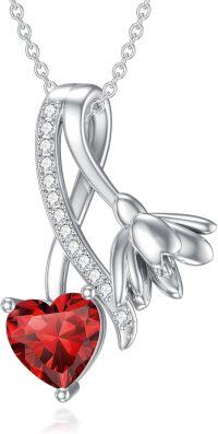 wholesale 925 Sterling Silver Birthstone Flower Necklace 12 Month Birth Flower Pendant for Women Christmas Birthday Jewelry-01-January-Snowdrop