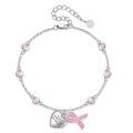 wholesale 925 Sterling Silver Pink Cat's Eye & Heart Charm Breast Cancer Awareness Bracelet-0-0