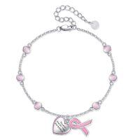 wholesale 925 Sterling Silver Pink Cat's Eye & Heart Charm Breast Cancer Awareness Bracelet-Breast Cancer