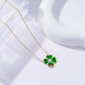 wholesale 14K Gold Four-Leaf Clover Pendant with Red Ladybug Charm Necklace for Women-0-5