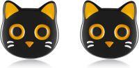 wholesale 925 Sterling Silver Cat Face Stud Earrings-Black Cat