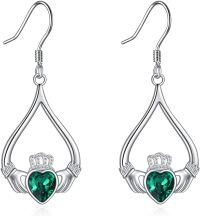 wholesale 925 Sterling Silver Emerald Green CZ Heart & Crown Drop Earrings Celtic Knot Designç±å°å°ç å®åå è³ç¯-Green C