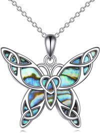 wholesale 925 Sterling Silver Abalone Shell Celtic Knot Filigree Butterfly Pendant Necklace for Women Girls Gifts Jewelry 45cm Chain Length-Butterfly