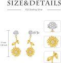 wholesale 925 Sterling Silver Yellow Gold Plated Cubic Zirconia Sunflower Drop Stud Earrings for Women-0-4