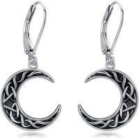 wholesale 925 Sterling Silver Crescent Moon & Star Leverback Drop Earrings with Egyptian Eye of Horus Design-Antique Celtic Moon Earrings