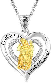wholesale 925 Sterling Silver Saint Michael Heart Angel Pendant Necklace-Saint Michael-C