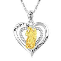 wholesale 925 Sterling Silver Saint Michael Archangel Heart Pendant Necklace Two Tone Platinum Plated-Saint Michael-C
