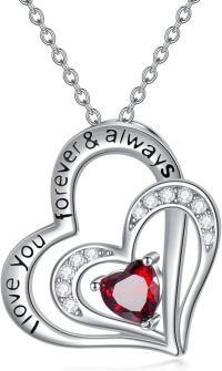 wholesale Sterling Silver CZ Heart Birthstone Necklace for Women Anniversary Gift-chain