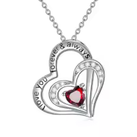 wholesale 925 Sterling Silver CZ Heart Birthstone Necklace for Women Anniversary Gift-chain