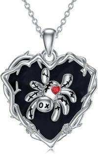 wholesale 925 Sterling Silver Halloween Gothic Pendant - Black Heart Spider Crossbones Necklace for Women-02-Spider