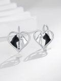 wholesale 925 Sterling Silver Heart-Shaped Cats Stud Earrings with Love Design-0-2