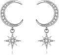 wholesale 925 Sterling Silver AAA Cubic Zirconia Elegant Sparkle Star Moon Dangle Drop Earrings for Women, Hypoallergenic Jewelry Gift-0-0