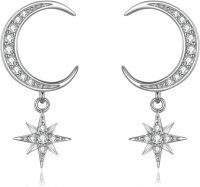wholesale 925 Sterling Silver AAA Cubic Zirconia Elegant Sparkle Star Moon Dangle Drop Earrings for Women, Hypoallergenic Jewelry Gift-Star moon earrings