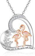 wholesale 925 Sterling Silver Pink Flamingo Heart Pendant Necklace Animal s for Women Birthday Valentine's Day-0-0