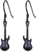 wholesale 925 Sterling Silver Purple Electric Guitar Dangle Earrings Music  for Her-0-0