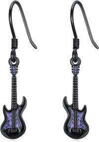 wholesale 925 Sterling Silver Purple Electric Guitar Dangle Earrings Music  for Her-Guitar