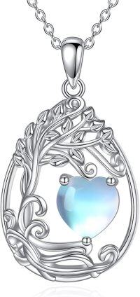 wholesale Sterling Silver Tree of Life Teardrop Pendant Gemstone Necklace-06-Jun-Moonstone