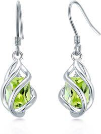 wholesale 925 Sterling Silver May Birthstone Dangle Drop Earrings Mother s Day Valentine s Birthday Anniversary Gifts for Women Girls-08-Aug-Peridot