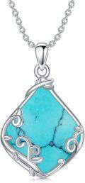 wholesale Sterling Silver Natural Gemstone Filigree Teardrop Pendant Necklace for Mom-0-6