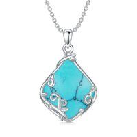 wholesale 925 Sterling Silver Black Enamel Teardrop Necklace Wholesale With Vine Detailing-Turquoise