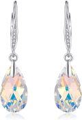 wholesale 925 Sterling Silver Teardrop Austrian Crystal Light Green Purple Aurora Borealis Leverback Earrings-0-0