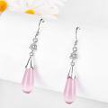wholesale 925 Sterling Silver Pink Agate Drop Dangle Earrings with CZ Flower Charm - Mothers Day Gifts for Her-0-2