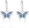 wholesale 925 Sterling Silver Butterfly Dangle Earrings with Blue Enamel and Leverback Closure for Sensitive Ears Mother's Day Gift for Women & Girlfriends-0-0