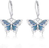 wholesale 925 Sterling Silver Butterfly Dangle Earrings with Blue Enamel and Leverback Closure for Sensitive Ears Mother's Day Gift for Women & Girlfriends-Blue Butterfly 2
