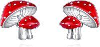 wholesale 925 Sterling Silver Mushroom Stud Earrings - Red & White Enamel Jewellery Gift for Women-Mushroom