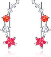 wholesale 925 Sterling Silver Fire Opal & CZ Star Ear Climber Earrings for Women - Bridal  Ideas-Red Opal