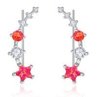 wholesale 925 Sterling Silver Fire Opal & CZ Star Ear Climber Earrings for Women - Bridal  Ideas-Red Opal