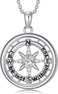 wholesale 925 Sterling Silver Moissanite Compass Pendant Necklace with I'd Be Lost Without You Inscription for Women-Compass-1