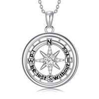 wholesale 925 Sterling Silver Moissanite Compass Pendant Necklace with I'd Be Lost Without You Inscription for Women-Compass-1