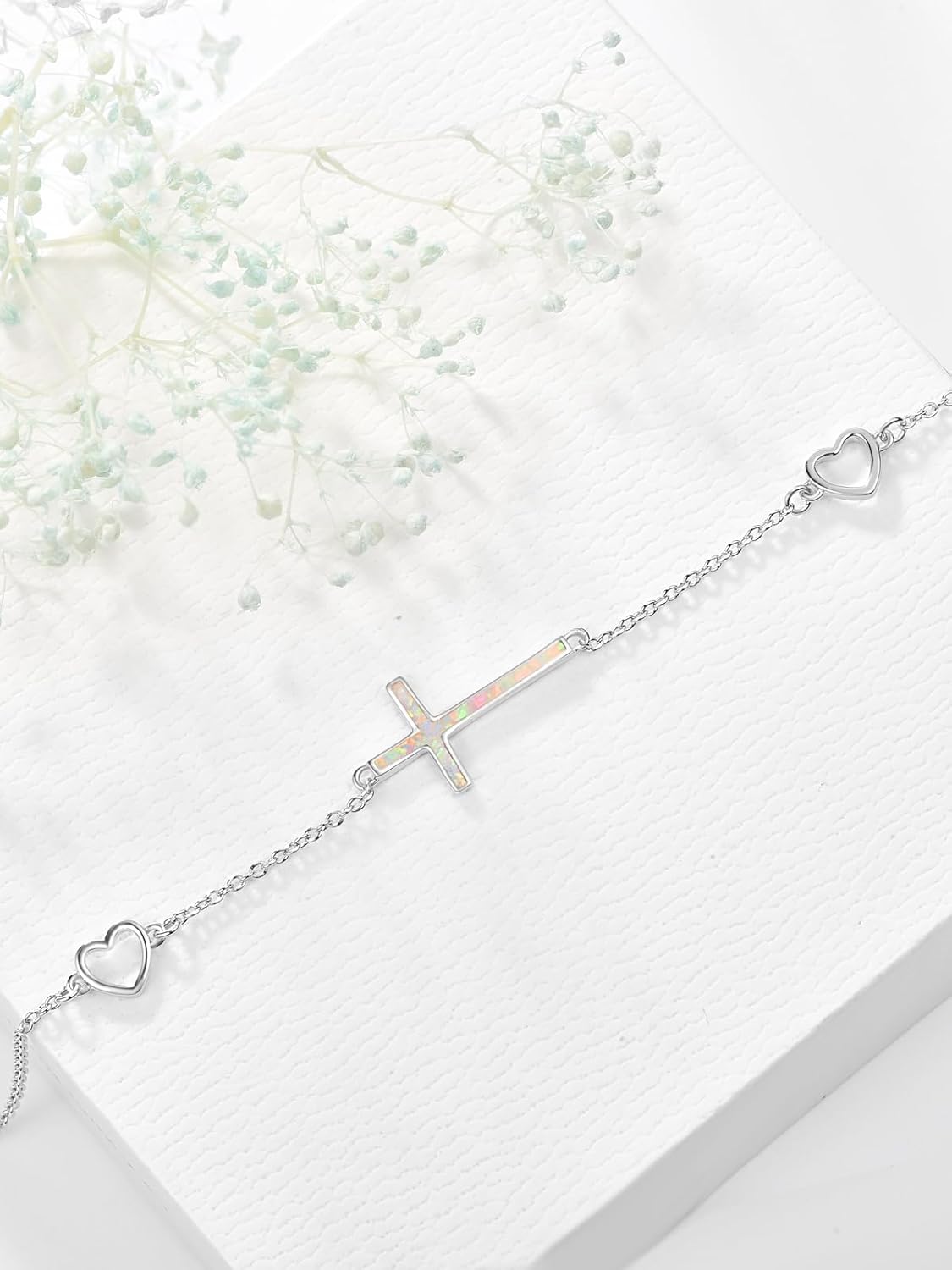 wholesale 925 Sterling Silver Cross Opal Infinity Chain Bracelet for Women (Adjustable)-0-1
