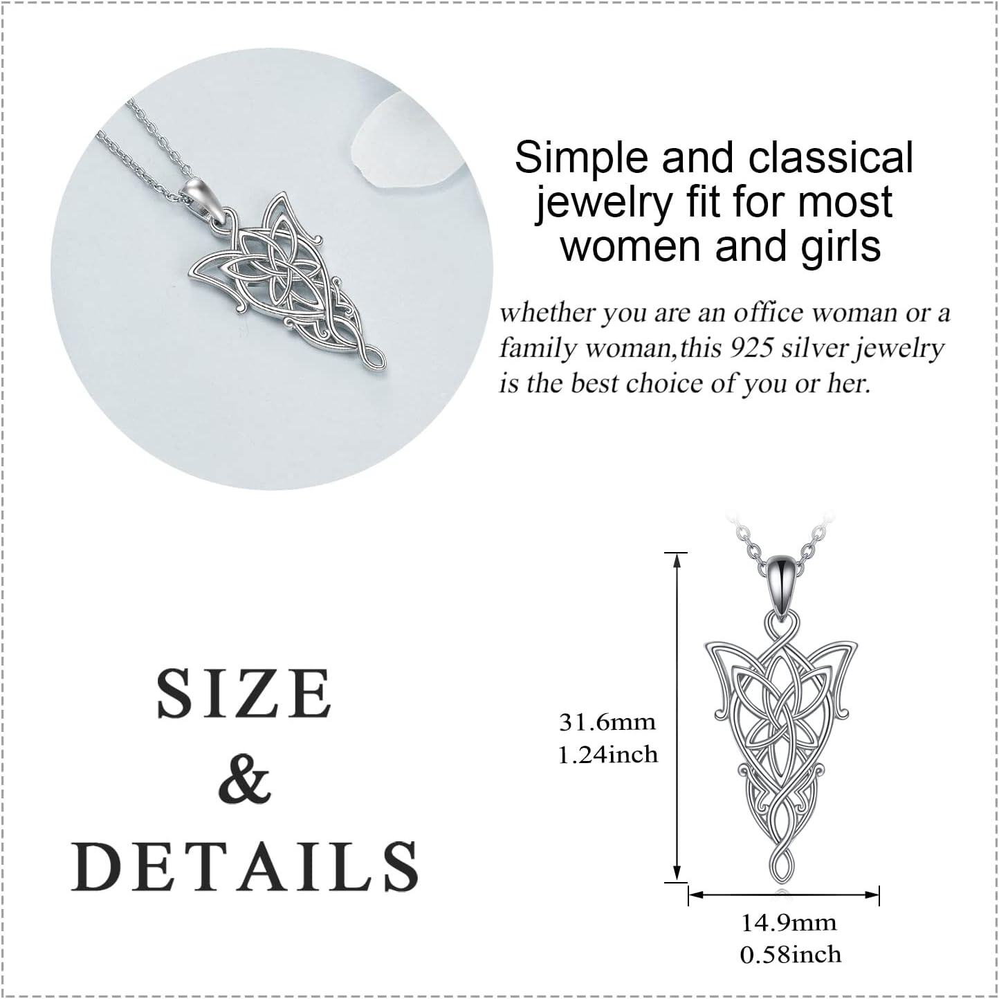 Sterling Silver Stone Arwen Evenstar Pendant Necklace LOTR Inspired Jewelry Gift for Women Men Teens Mothers Day-0-5