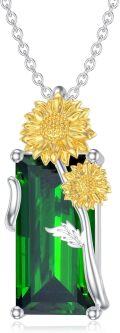 wholesale 925 Sterling Silver Green Created Emerald Sunflower Tulip Lotus Pendant Necklace-0-0