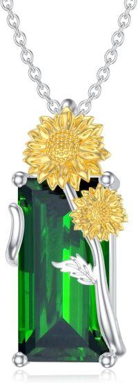 wholesale 925 Sterling Silver Green Created Emerald Sunflower Tulip Lotus Pendant Necklace-Sunflower