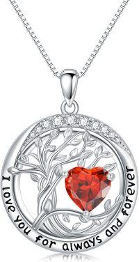 wholesale 925 Sterling Silver Austrian Crystal Tree of Life Pendant Necklaces with Birthstone for Women-07-Jul-Ruby