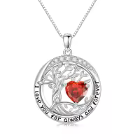 wholesale 925 Sterling Silver Austrian Crystal Tree of Life Pendant Necklaces with Birthstone for Women-07-Jul-Ruby