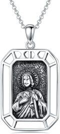 wholesale 925 Sterling Silver Religious Pendant with St. Michael the Archangel Image and Cross Design on Rectangular Shape Medallion - Includes an 18+2  Cable Chain (Total Length: 20)-0-0