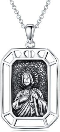 wholesale 925 Sterling Silver Religious Pendant with St. Michael the Archangel Image and Cross Design on Rectangular Shape Medallion - Includes an 18+2  Cable Chain (Total Length: 20)-Saint Judas