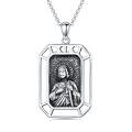 wholesale 925 Sterling Silver Religious Pendant with St. Michael the Archangel Image and Cross Design on Rectangular Shape Medallion - Includes an 18+2  Cable Chain (Total Length: 20)-0-0