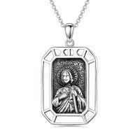 wholesale 925 Sterling Silver Religious Pendant with St. Michael the Archangel Image and Cross Design on Rectangular Shape Medallion - Includes an 18+2  Cable Chain (Total Length: 20)-Saint Judas