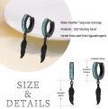 wholesale 925 Sterling Silver Blue Stone Feather Huggie Hoop Dangle Earrings-0-2