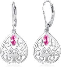 wholesale Sterling Silver 12 Birthstones Filigree Teardrop Leverback Earrings-October