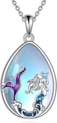 wholesale 925 Sterling Silver Teardrop Moonstone Mermaid Pendant Necklace-Mermaid Necklace