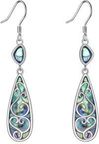 wholesale 925 Sterling Silver Teardrop Abalone Shell Drop Earrings with Filigree Design-Filigree
