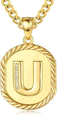 wholesale Sterling Silver A Z Letter Pendant Necklace w Cuban Chain (Gift)-U